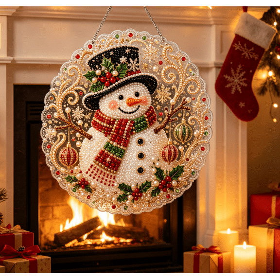 Christmas Pearl Diamond Art Hanging Ornament Kit - Christmas Pearl Art DIY Hanging Ornament Kit, ChristmasPearl Pendant Hangings Decor, Diamond Arts Window Suncatchers (Snowman)