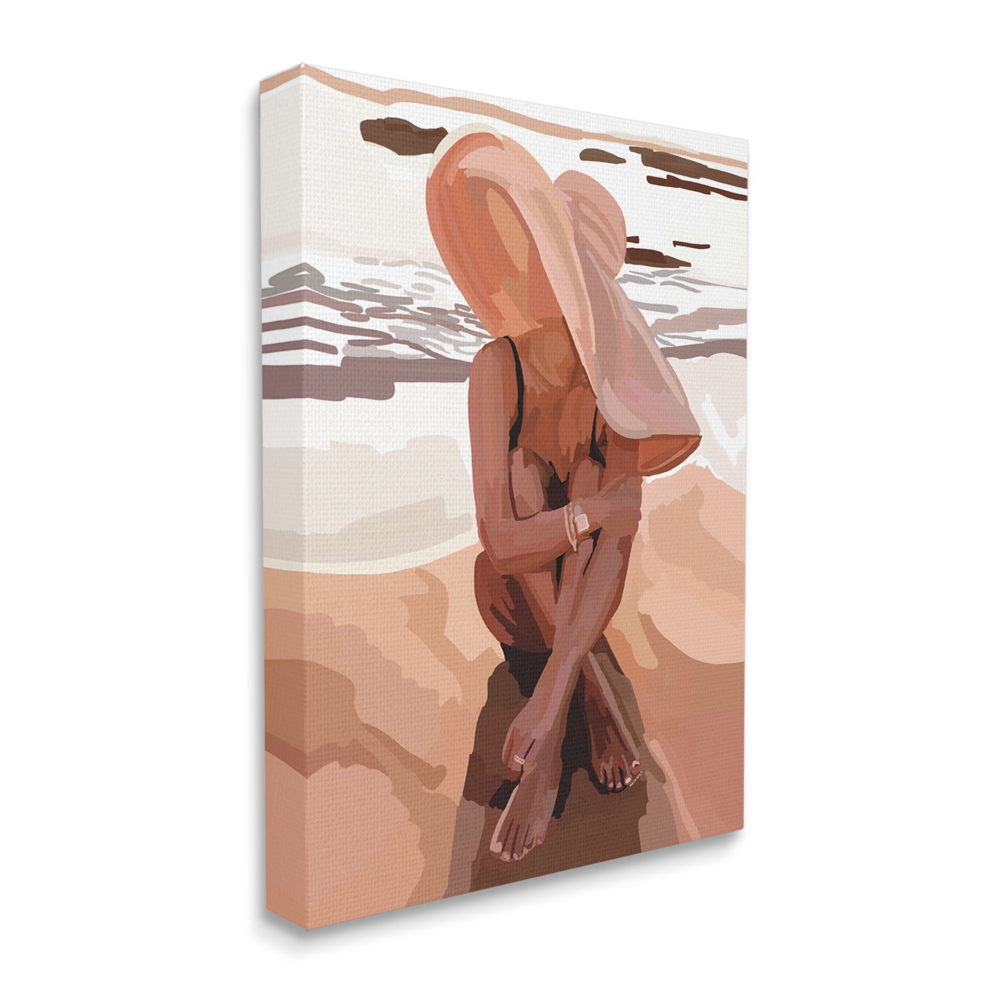 Stupell Industries Woman Sitting Enjoying Ocean Shore Summer Beach Graphic Art Gallery Wrapped Canvas Print Wall Art, Design by Amelia Noyes
