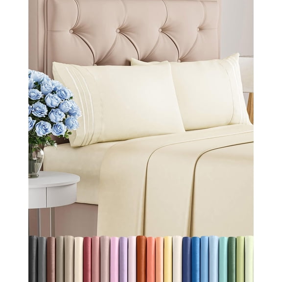 Queen Size 4 Piece Sheet Set in Off White with Deep Pockets
