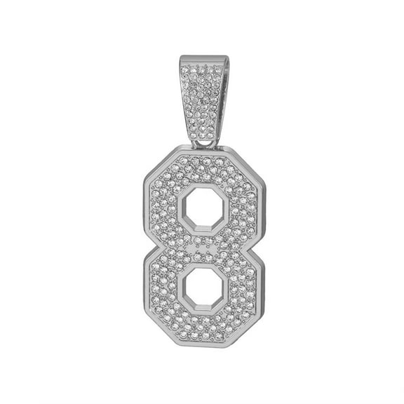 PAURO Number 8 Necklace for Men Long Cuban Chain Gold/Silver Plated Stainless Steel Cubic Zirconia Dainty Personalized Pendant Statement Jewelry Silver 8 Without Chain