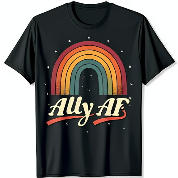 Ally Black T-Shirt with Colorful Graphic & Retro Font Design