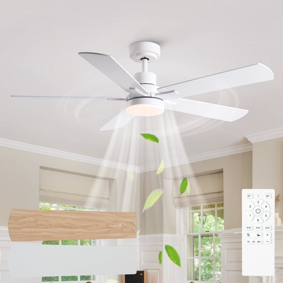 Wellspeed 52 in. Modern Ceiling Fan with Dimmable Light, for Indoor, Remote Control, 6 Speeds Reversible DC Motor, White