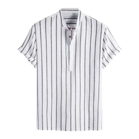 Wyzesi White Dress Shirt Mens Male Casual Stripe Shirt Short Sleeve Stand Collar Shirt Blouse Tops Brown Shirt Men Long Sleeve Loose