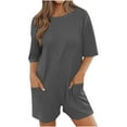 thumbnail image 6 of QATAINLAV Womens T Shirt Romper Casual Short Sleeve Oversized Short Jumpsuit Solid Color Loose Crewneck Onesie Shorts with Pockets, Dark Gray, S, 6 of 10