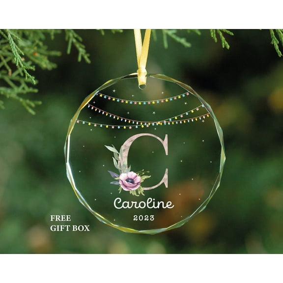 Personalized Baby Name Glass Ornament, Monogram Baby's First Christmas Ornament, Custom Name My First Christmas Ornament