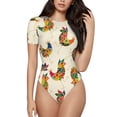 thumbnail image 1 of Bingfone Justaucorps Boho Motif Poulet pour Femmes, Col Rond, Bouton Pression, Manches Courtes, Adapté pour Fête, Sport, Usage Quotidien-TTG, 1 of 7