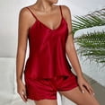 thumbnail image 6 of IMENGL Women's Pajamas Set Loungewear Silk Satin Ruffled Shorts Satin Shorts Nightwear Sleepwear Onesises Pajama Sets for Women,Red, 6 of 7