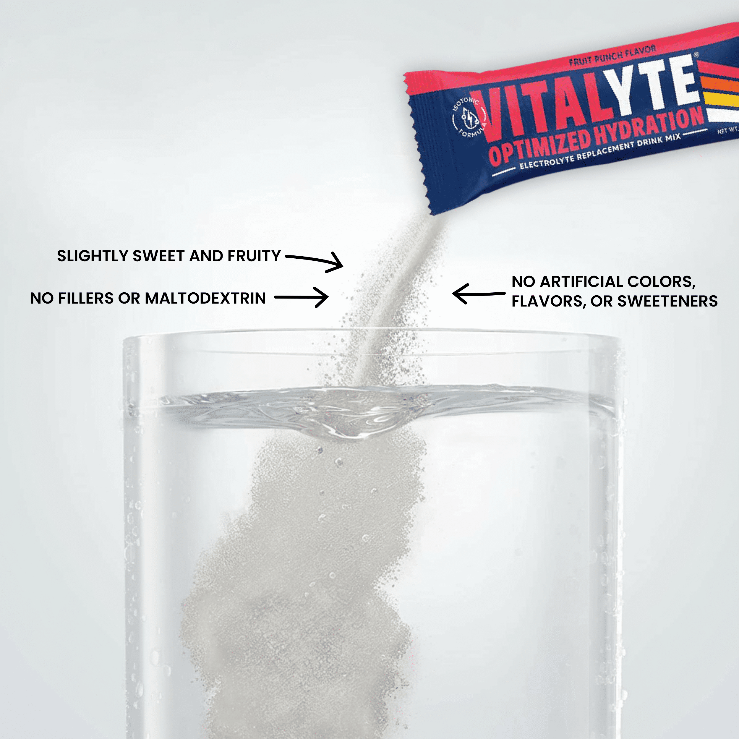 Vitalyte Fruit Punch Electrolyte Powder Packets Mix, Isotonic Hydration, 25 Single Serving Stick Packet
