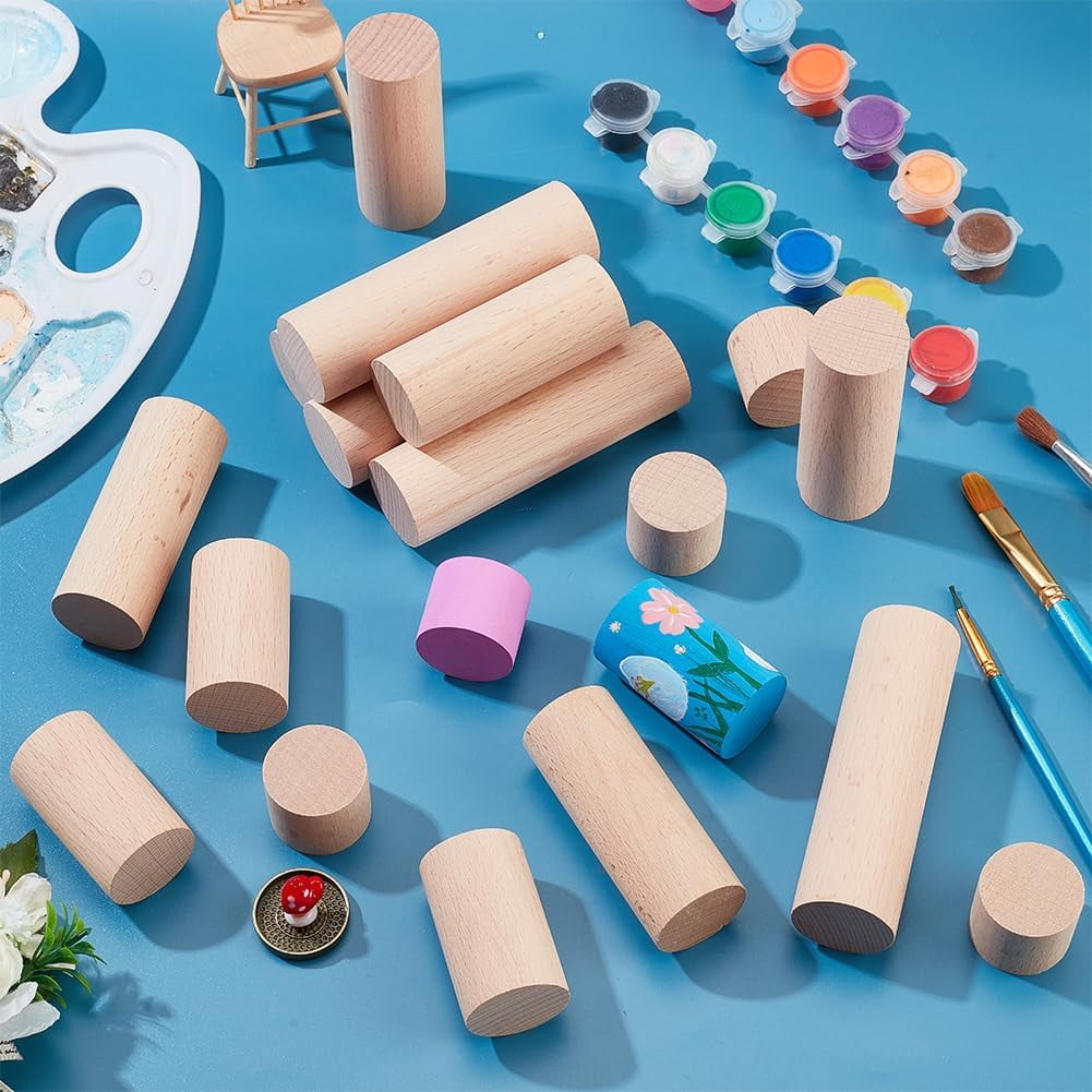 1set 20 pcs 4 Sizes Wooden Craft Blocks Cylinders Unfinished Wooden Round Sticks Beech Wood Craft Sticks Building Carving for Crafts Painting Home and Garden Decoration