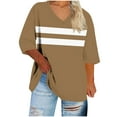 thumbnail image 3 of RongHuan 3/4 Sleeve T-Shirts for Women Plus Size Striped Tops Loose Fit Crew Neck Tshirt Oversize Color Block Shirt, 3 of 5