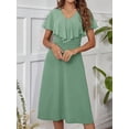 thumbnail image 6 of Mint Green Mid-Length Dress With Ruffle Cap Sleeves And V-Neck For Women, 6 of 7