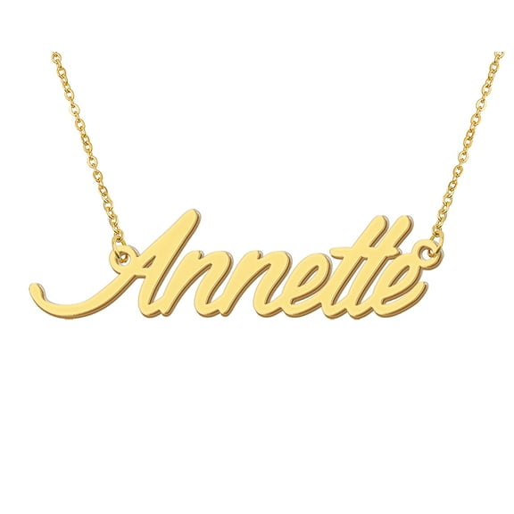 HUAN XUN 18k Gold Plated Annette Name Necklace Stainless Steel Nameplate Necklaces for Womens Mens Mother Day Christmas Jewelry Gift