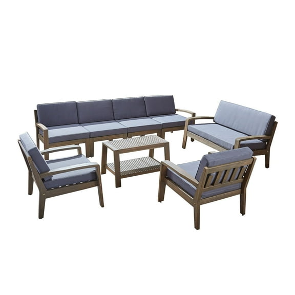 Noble House Grenada 8 Piece Outdoor Acacia Wood Sectional Sofa Set in Gray
