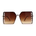 thumbnail image 2 of Leaf Rhinestone Rimless Rectangle Square Butterfly Sunglasses Gold Brown, 2 of 4