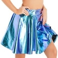 thumbnail image 2 of iixpin Women Shiny Metallic Skater Flared Skirts Holographic High Waist Pleated Skirts Dancewear Blue B XL, 2 of 7