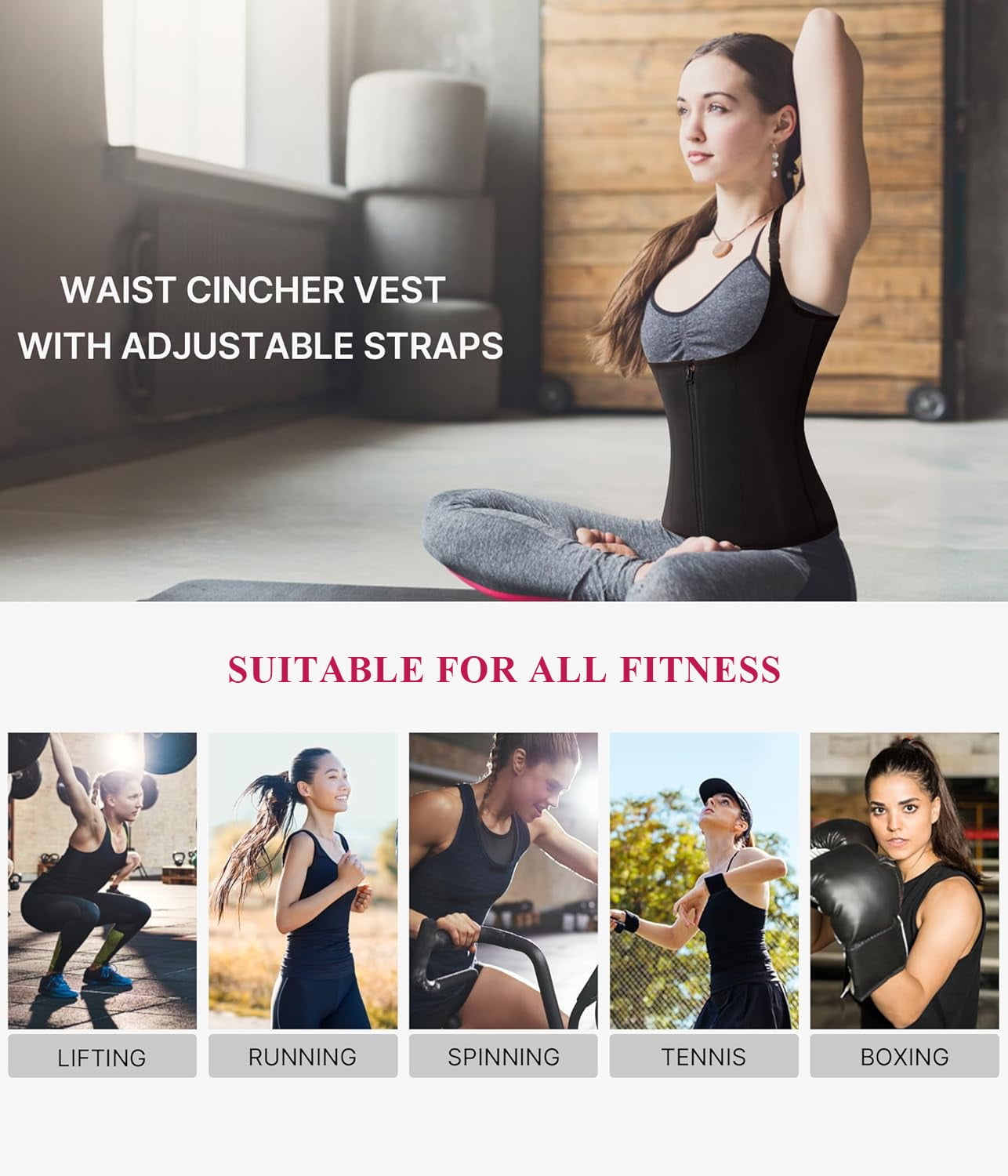 Waist Trainer for Women Corset Tops Tummy Control Shapewear Sport Girdle Workout Black Vest