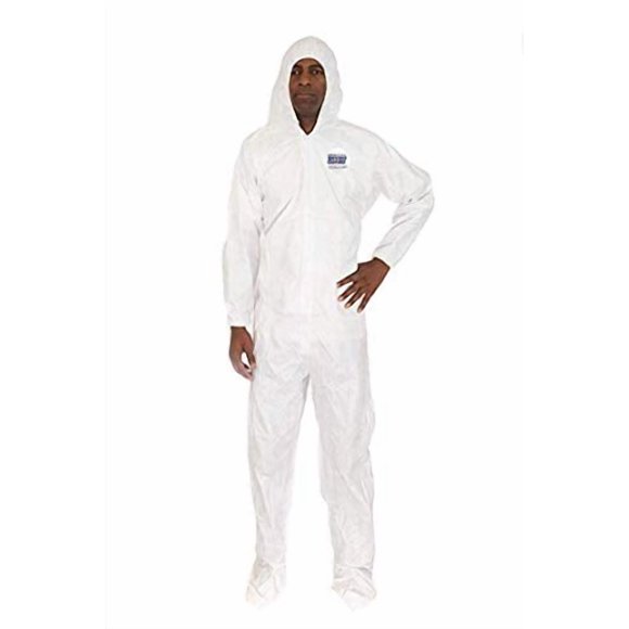 International Enviroguard ValuGuard MP Light Duty Disposable White Coverall Economical Protective Clothing for Non Hazardous Paint and Dust with Attached Hood & Boot, Elastic Wrist (2XL, Case of 25)