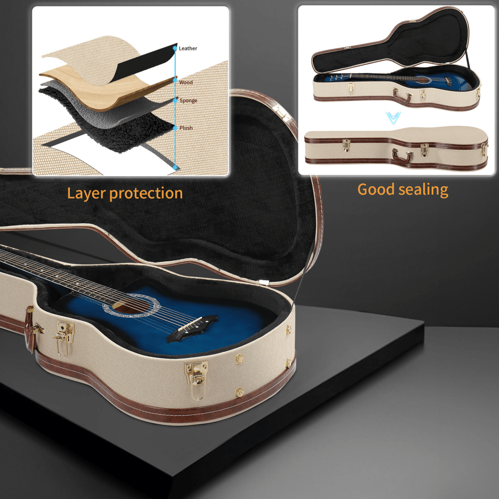 Tcbosik Classical Guitar Wood Hard Case, 39 inch Portable Carrying Bag with Lock, Grey