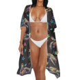 thumbnail image 3 of Xoenoiee Turtle Plumeria Flower Print Women's Kimono Cardigans Casual Summer Tops Cover up Open Front Resort Wear Swimwear Beachwear for Women, 3 of 7