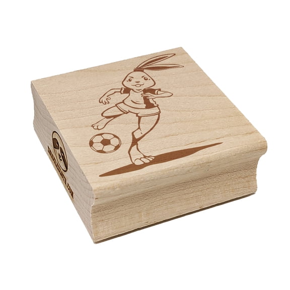 Athletic Bunny Rabbit Kicking Soccer Ball Football Square Rubber Stamp Stamping Scrapbooking Crafting - Medium 1.75in