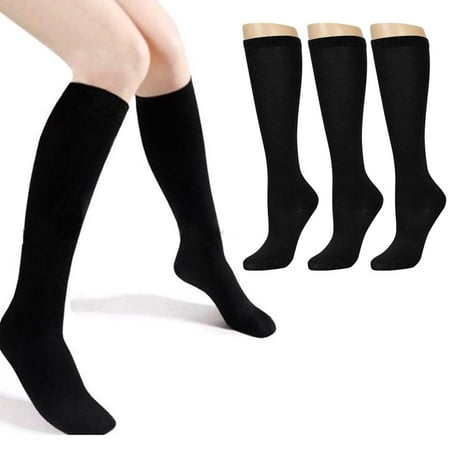 Knee High Uniform School Soccer Socks Dance Womens Girls Black Size 9-11 6-8