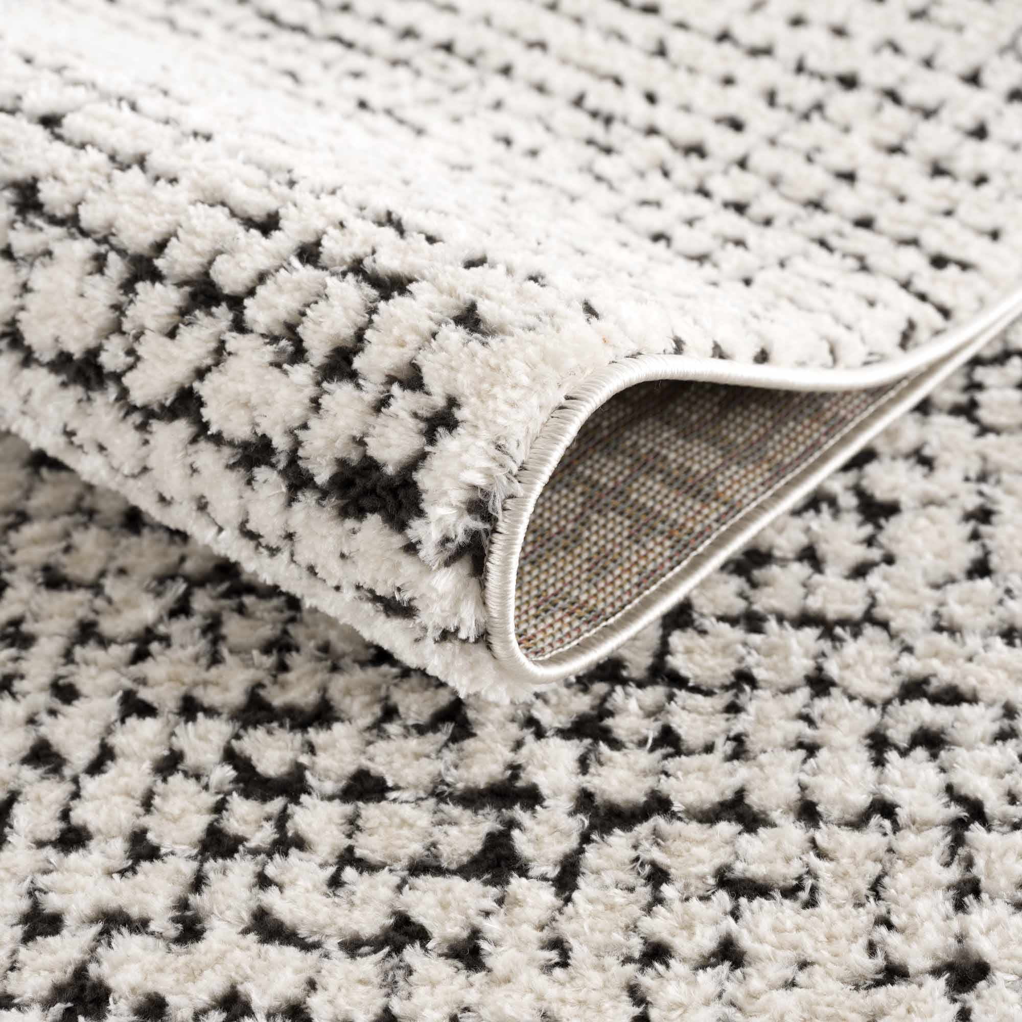Hauteloom Keita Hallway, Kitchen Runner Rug - Modern Boho - Farmhouse Mosaic Carpet - High Pile - Cream, Black - 2'8" x 7'3"