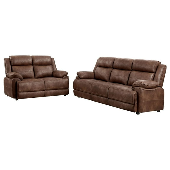 Ellen 2 Piece Sofa and Loveseat Set- Brown Faux Leather