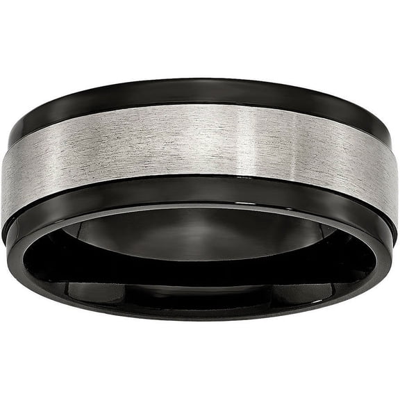 Titanium Beveled Edge 8mm Black IP-plated Satin and Polished Band