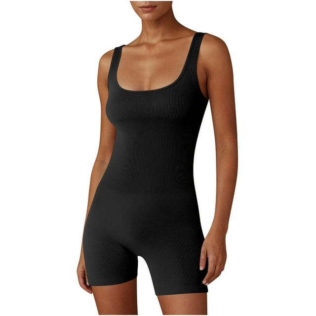 aidice Justaucorps Athlétiques pour Femmes Été Col Carré Sans Manches Shorts de Yoga Skinny Extensible