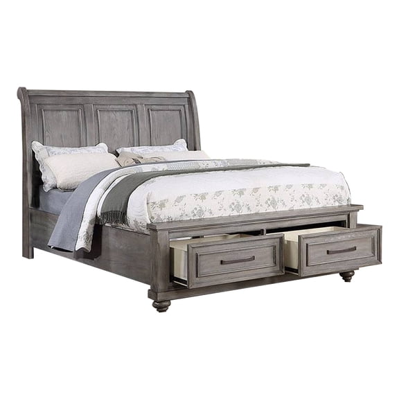 King Size Bed Frame with Sleigh Headboard & Storage Drawers - Gray Oak