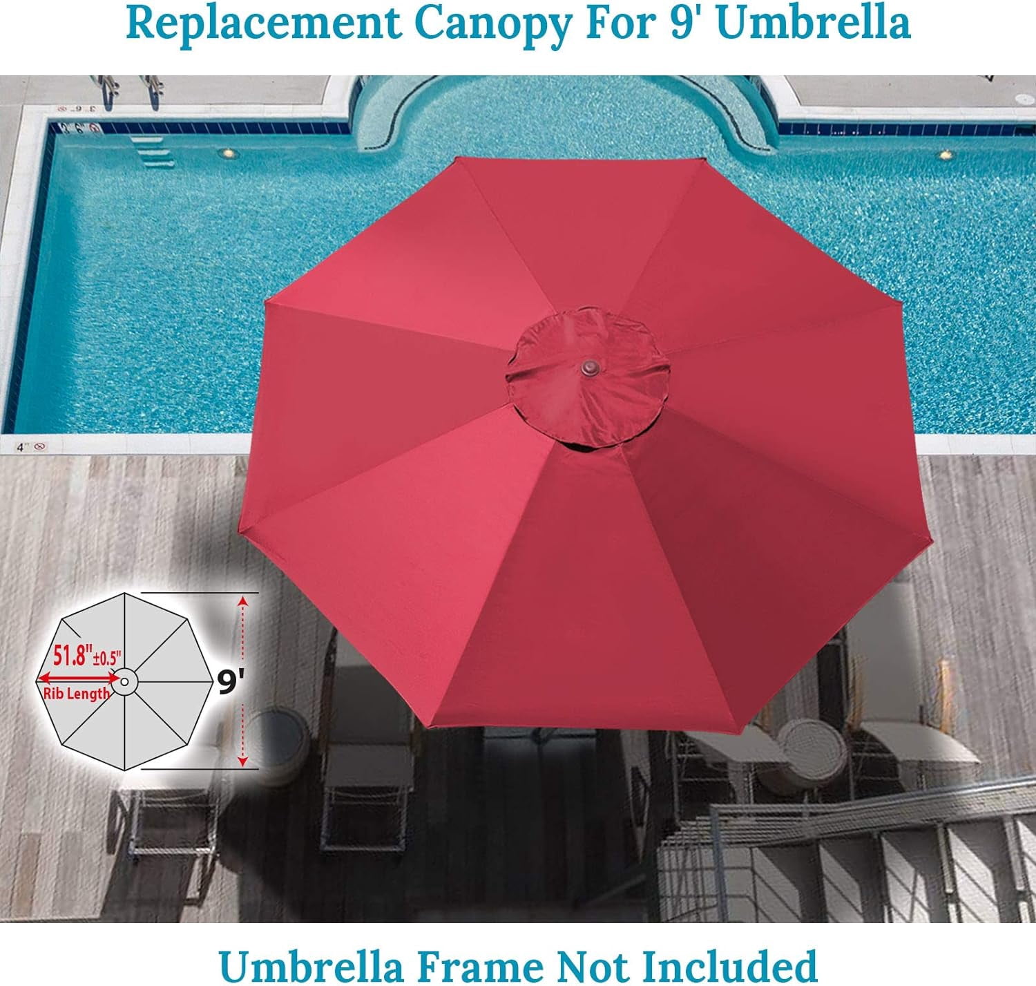 SOLAXO 9ft Umbrella Cover Only for 8 Rib Outdoor Patio Umbrella Replacement Canopy Top