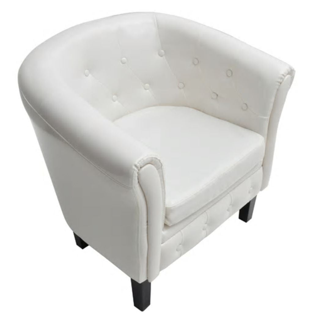 Faux Leather Accent Chair, Fireside Chair with Padded Seat for Living Room, White