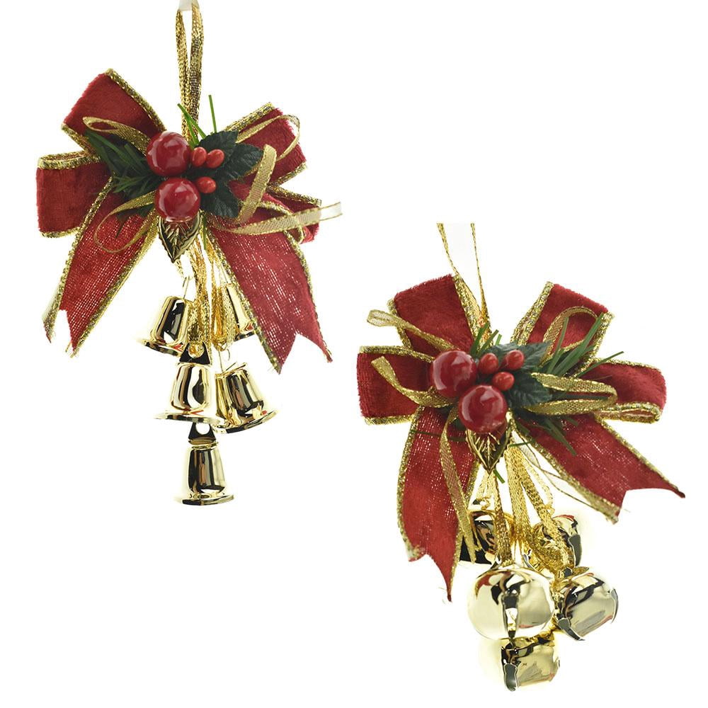 Bow with Bells Mistletoe Christmas Ornaments, Assorted Sizes, 2-Piece ...