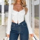 thumbnail image 2 of Cárdigan de algodón para mujer cuello cuadrado parte superior suave versátil para fiestas vacaciones citas FLhrweasw Nuevo, 2 of 7