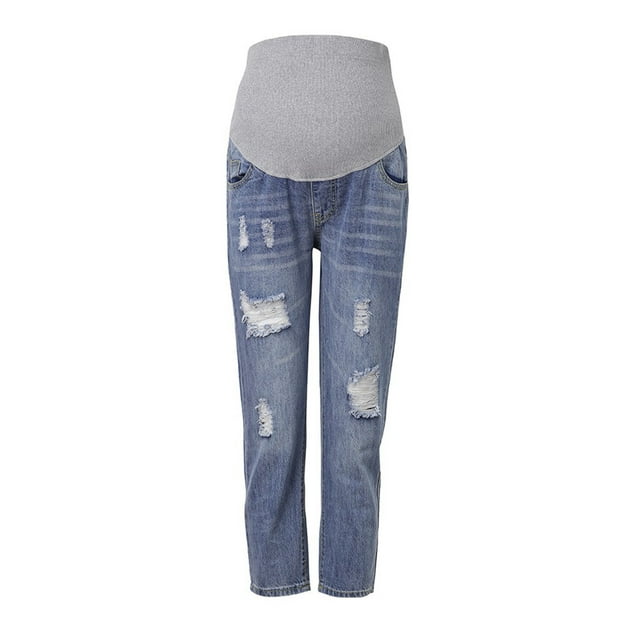 aDJFDGT Pregnant Woman Ripped Jeans Maternity Pants Trousers Nursing Prop Belly Legging