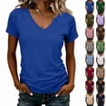 thumbnail image 2 of Womens Short Sleeve T Shirts V Neck Tops Summer Trendy Comfy Casual Basic Tee Shirt Royal Blue S, 2 of 5