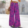 thumbnail image 2 of Kilaqueen Wide Leg Lounge Trendy Pants for Women Floral Print Drawstring Elastic High Waist Pants Flowy Vacation Travel Palazzo Trousers with Pockets, 2 of 8