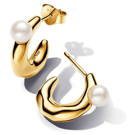 Pandora Treated Freshwater Cultured Pearl & Organically Shaped 14K Gold Plated Hoop Earrings