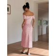 thumbnail image 4 of Pink Off Shoulder Ditsy Floral Bodycon Dress With Side Split And Ruched Detail, 4 of 5