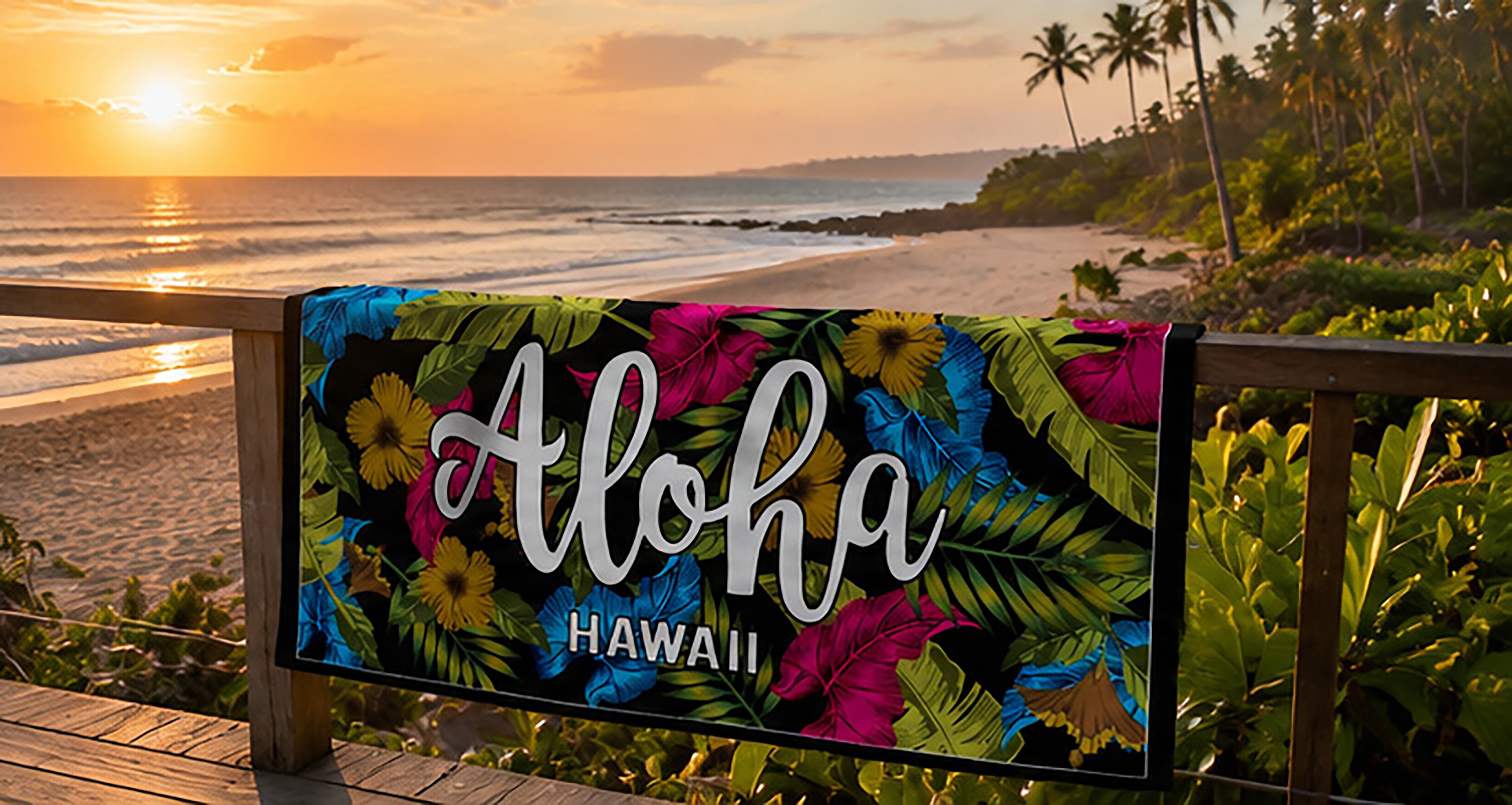 Hawaiian Beach Towel with Tropical Leaves Quick Dry Design