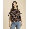 thumbnail image 5 of Moomaya Cold Shoulder Band Collar Short Sleeve Printed Top - Women's Trendy Top, 5 of 9