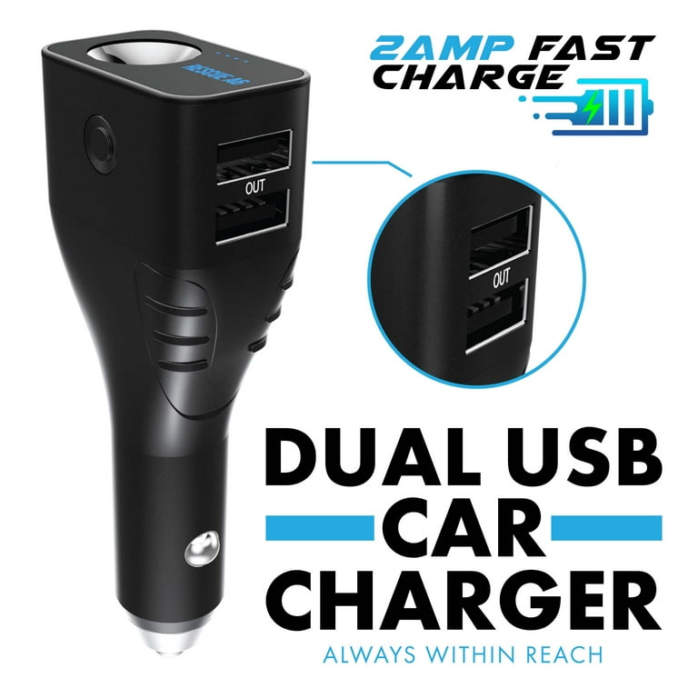 RESCUE A6 Emergency 6 in1 Car Crash Safety Device USB Car Charger Tool Glass Window Breaker Seat Belt Cutter 2200mAh Power Bank Powerful LED Flashlight Red Emergency Beacon 2 Pack Walmart