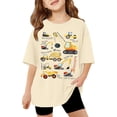 thumbnail image 4 of Girls Casual Short Sleeve T Shirt With Cute Cartoon Dump Truck Excavator Print Pure Color Top Clothes, 4 of 5