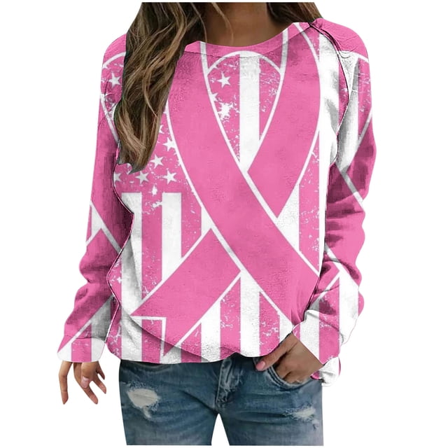 Penkiiy Hauts pour Femmes Hauts Décontractés à Manches Longues Col Rond Chemises Amples Blouse Imprimé Graphique de la Saint-Valentin Chandail en Molleton Rose Vêtements Y2K