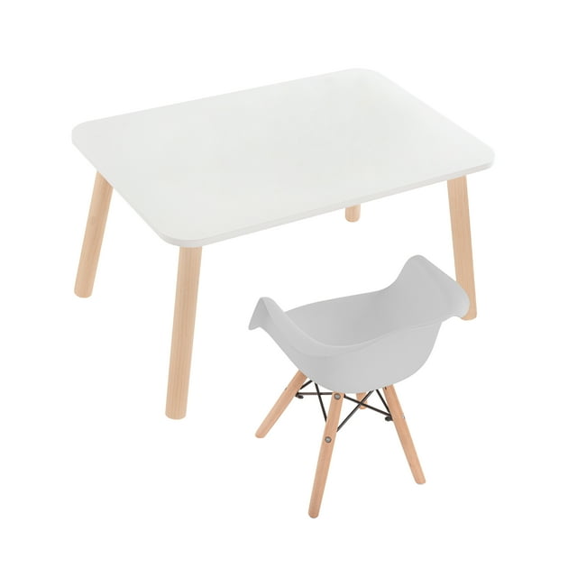 Mesa Rectangular con Silla Eames con Descansabrazos (Gris)
