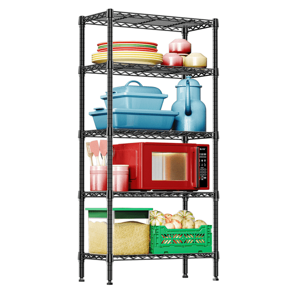 5-Tier Wire Metal Storage Shelves for Garage Pantry Mudroom, 29.5" W x 13.8" D x 59.5" H, 1250 lbs Capacity, Black