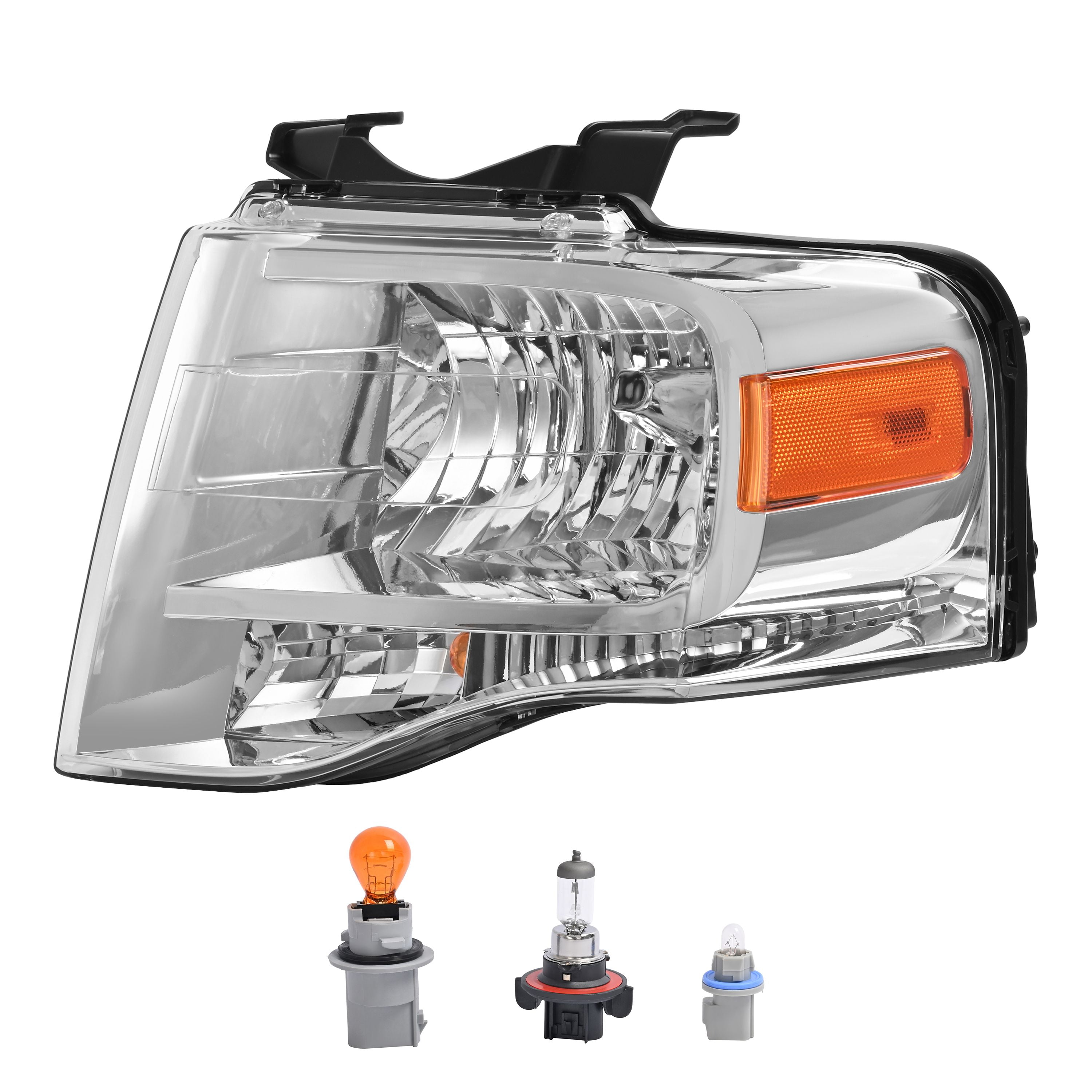 Kojem Left Headlight Assembly for 2007-2014 Ford Expedition Replaces 7L1Z13008BB FO2502226 Halogen Headlamp Front Light Lamp w/Bulb Clear Lens Chrome Housing Driver Side