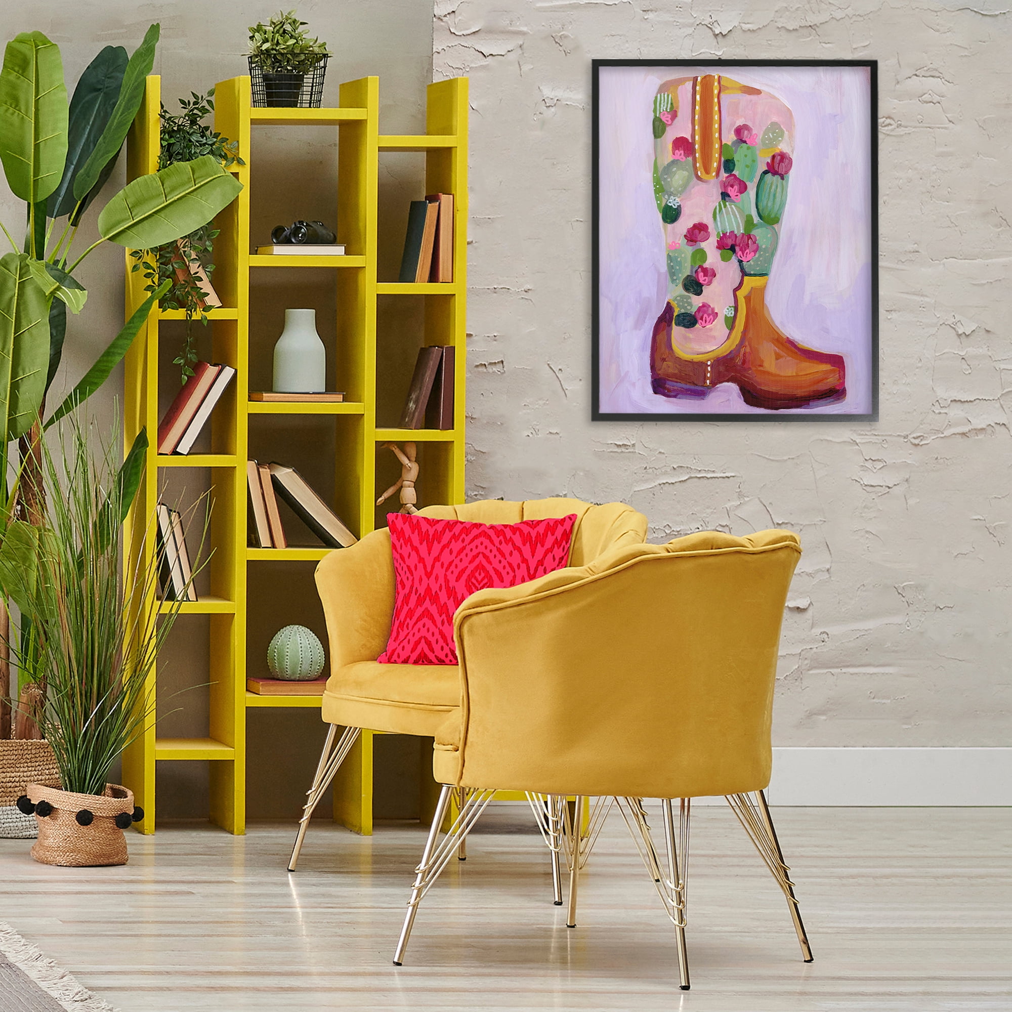 Desert Day Dream Boots Black Framed Giclee Art, design by Ashley Davis