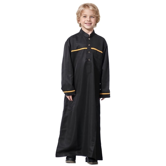 HUANBAI Arabic Thobe Long Sleeve Kaftan Crew Robe National Teenage Boys Embroidered Set Arab Childr en's Wear baby