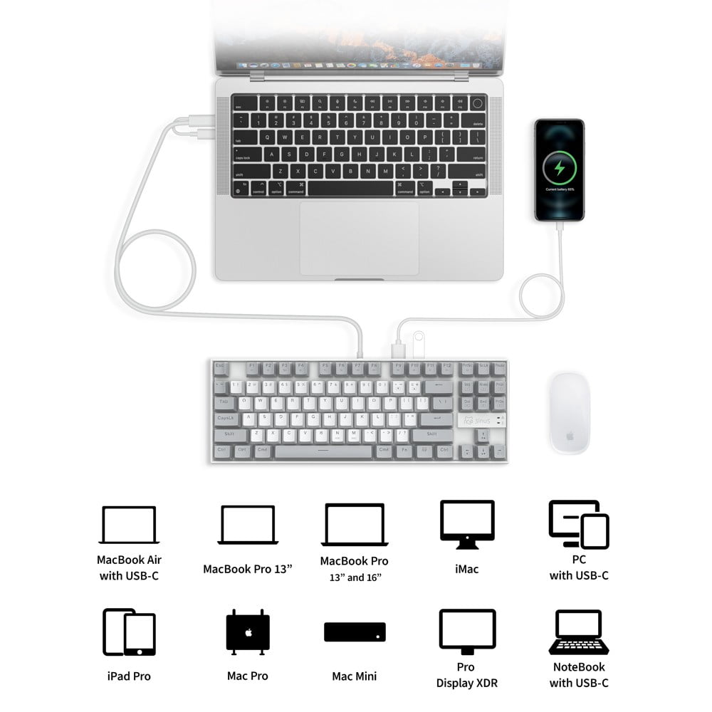 Wired 87 Keys Mechanical Keyboard with 5-Port USB Hub, Hot Swappable Gaming Keyboard, 4K HDMI, Red Switch Computer Keyboard for Mac Windows
